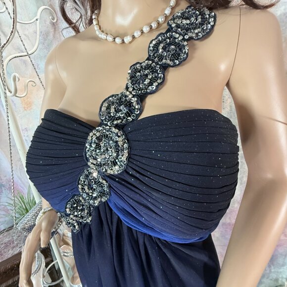 📌Xscape Sequin & Beaded One Shoulder Blue - Black Ombre Formal - Ball Dress - Picture 8 of 16